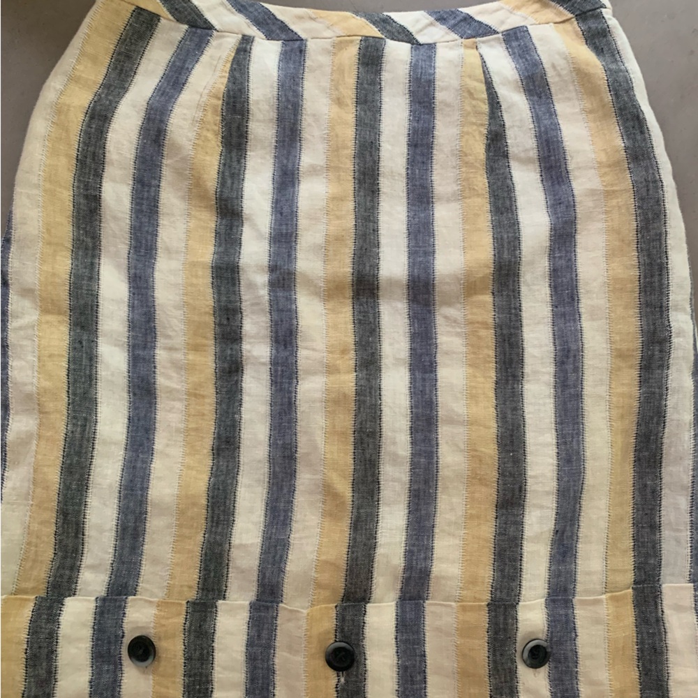 100% Linen Blue, White and Beige/yellow Skirt
